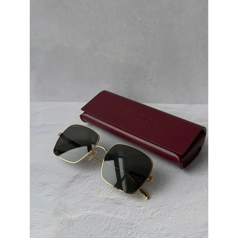 NEW Gucci GG1434S Gold Metal Shield Grey Lens Sunglasses